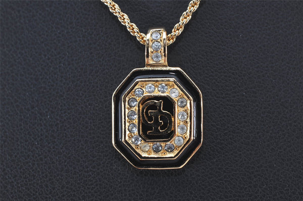 Authentic Christian Dior Gold Tone Chain Rhinestone Pendant Necklace CD 4351K