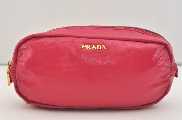 Authentic PRADA Vintage Enamel Clutch Hand Bag Purse Pink 4352J