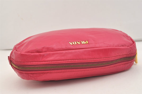 Authentic PRADA Vintage Enamel Clutch Hand Bag Purse Pink 4352J