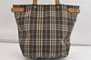 Authentic BURBERRY BLUE LABEL Check Shoulder Tote Bag Nylon Leather Brown 4356K