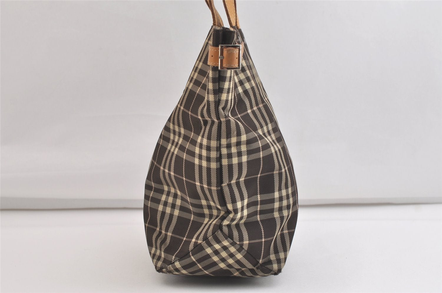 Authentic BURBERRY BLUE LABEL Check Shoulder Tote Bag Nylon Leather Brown 4356K