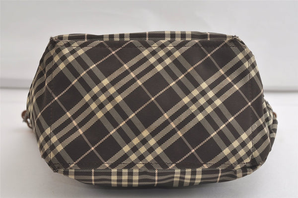 Authentic BURBERRY BLUE LABEL Check Shoulder Tote Bag Nylon Leather Brown 4356K