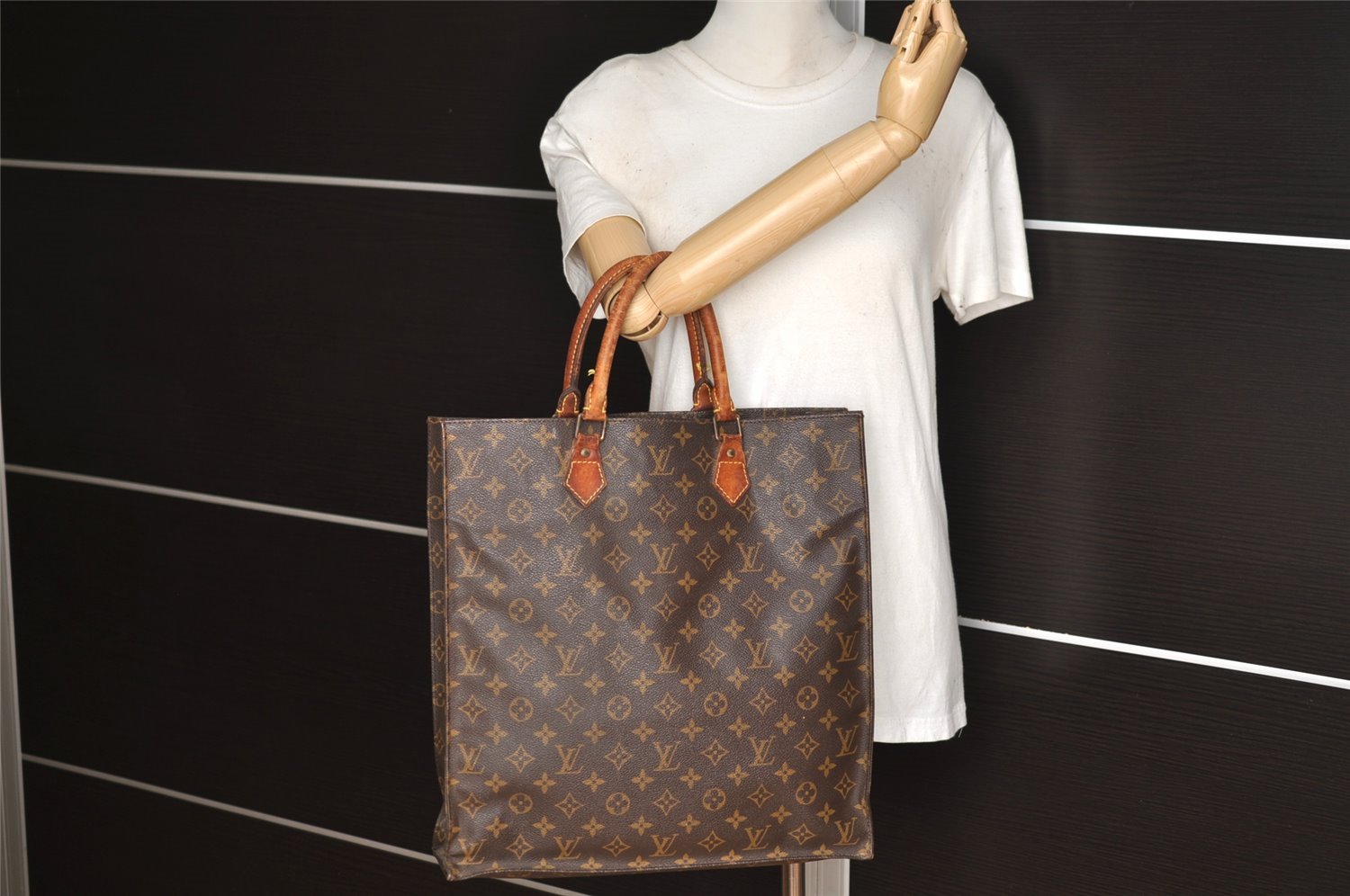 Authentic Louis Vuitton Monogram Sac Plat Hand Tote Bag M51140 LV Junk 4357I