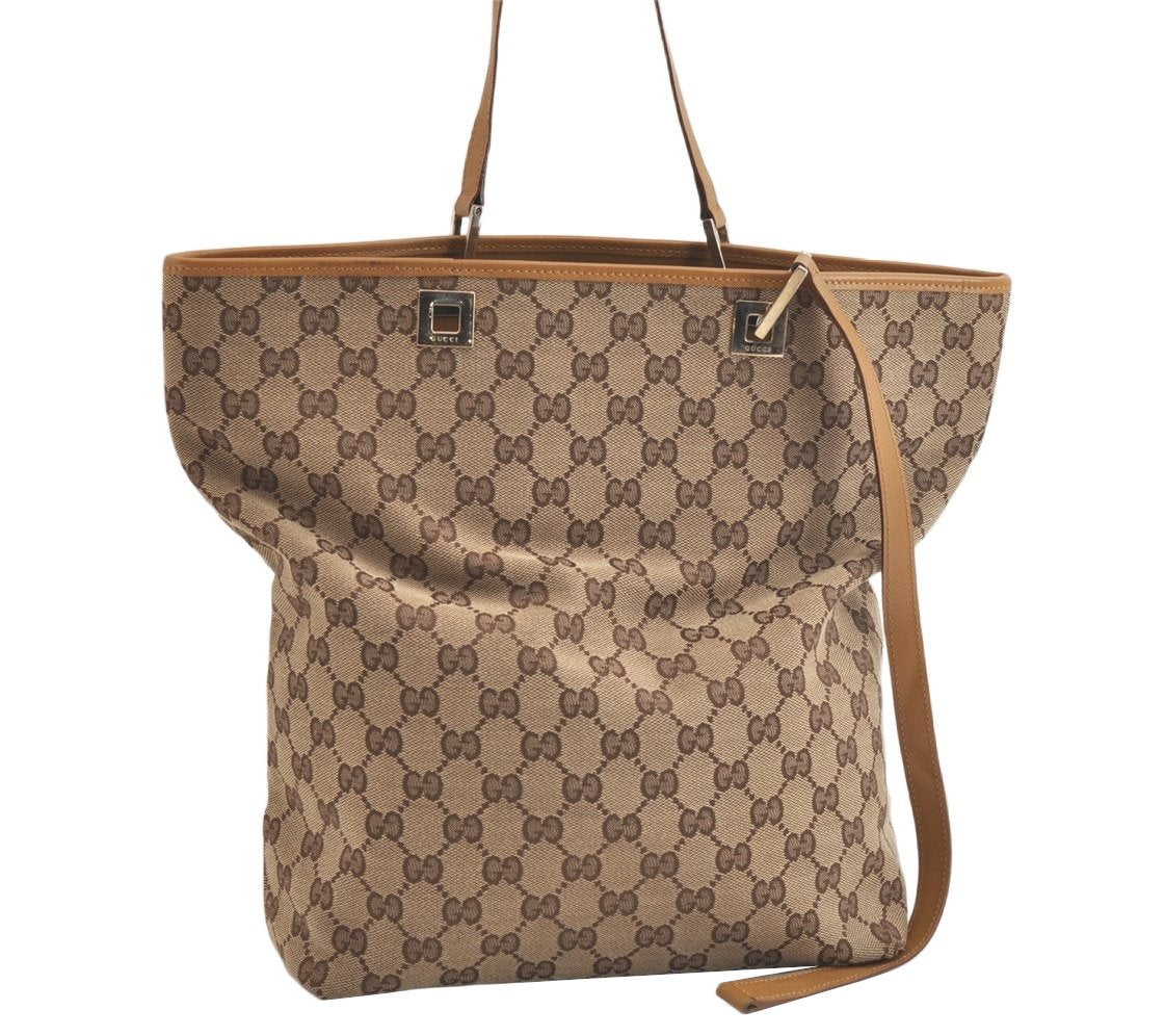 Authentic GUCCI Shoulder Tote Bag GG Canvas Leather 0011098 Brown Junk 4360K