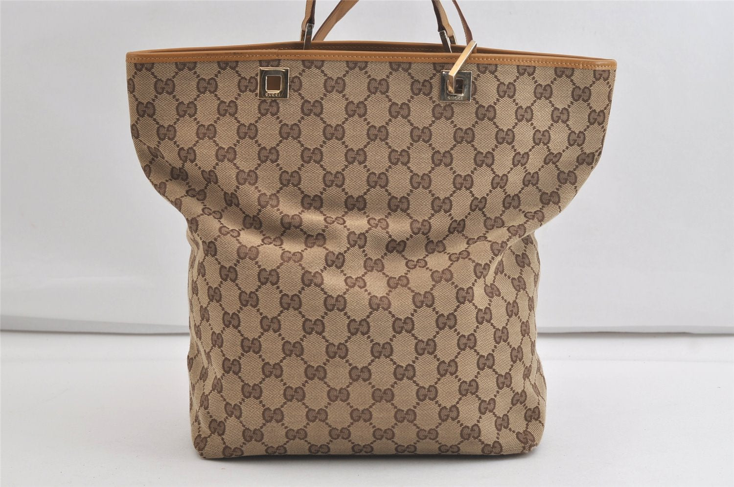 Authentic GUCCI Shoulder Tote Bag GG Canvas Leather 0011098 Brown Junk 4360K