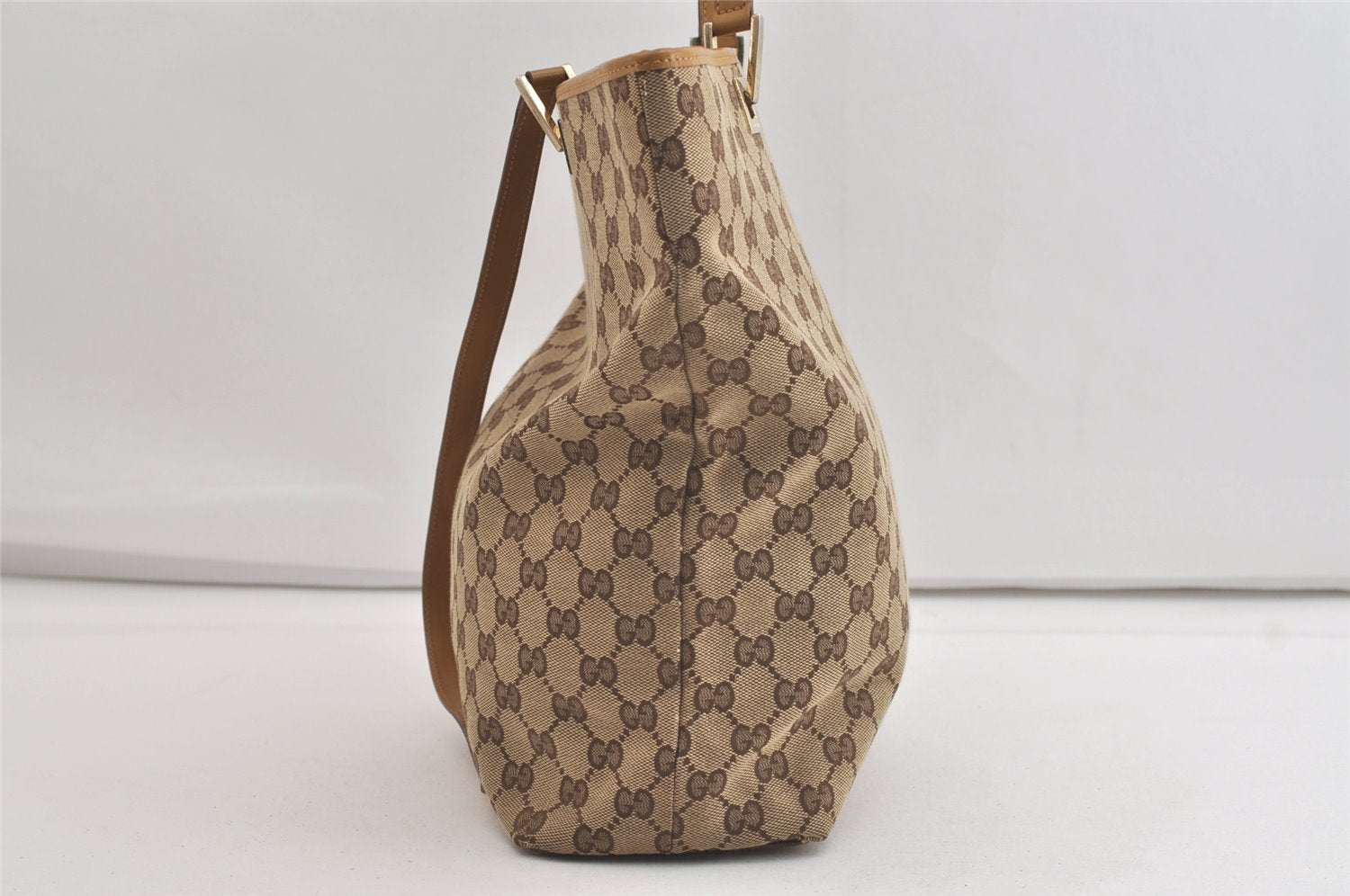 Authentic GUCCI Shoulder Tote Bag GG Canvas Leather 0011098 Brown Junk 4360K