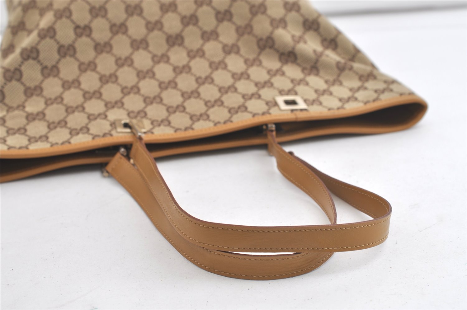 Authentic GUCCI Shoulder Tote Bag GG Canvas Leather 0011098 Brown Junk 4360K