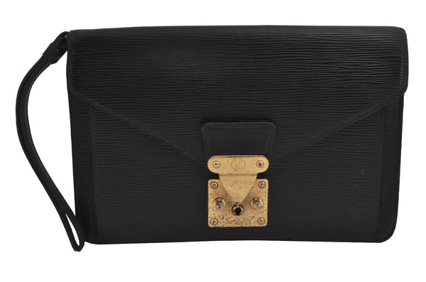 Authentic Louis Vuitton Epi Sellier Dragonne Clutch Bag Black M52612 Junk 4361J