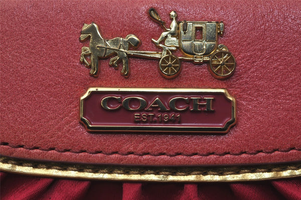 Authentic COACH Vintage Chain Long Wallet Purse Satin Leather Pink 4362J