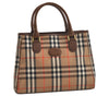 Authentic Burberrys Nova Check Canvas Leather Hand Bag Brown Beige 4363K