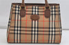 Authentic Burberrys Nova Check Canvas Leather Hand Bag Brown Beige 4363K