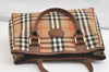 Authentic Burberrys Nova Check Canvas Leather Hand Bag Brown Beige 4363K