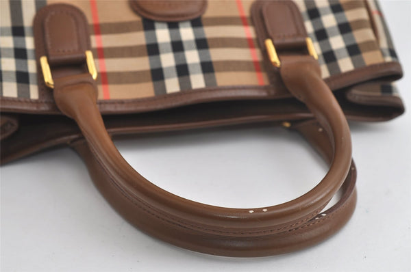 Authentic Burberrys Nova Check Canvas Leather Hand Bag Brown Beige 4363K