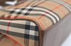 Authentic Burberrys Nova Check Canvas Leather Hand Bag Brown Beige 4363K
