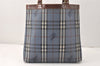Authentic Burberrys Vintage Check Shoulder Tote Bag PVC Leather Blue 4364K