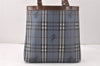 Authentic Burberrys Vintage Check Shoulder Tote Bag PVC Leather Blue 4364K
