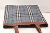 Authentic Burberrys Vintage Check Shoulder Tote Bag PVC Leather Blue 4364K