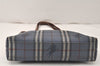 Authentic Burberrys Vintage Check Shoulder Tote Bag PVC Leather Blue 4364K