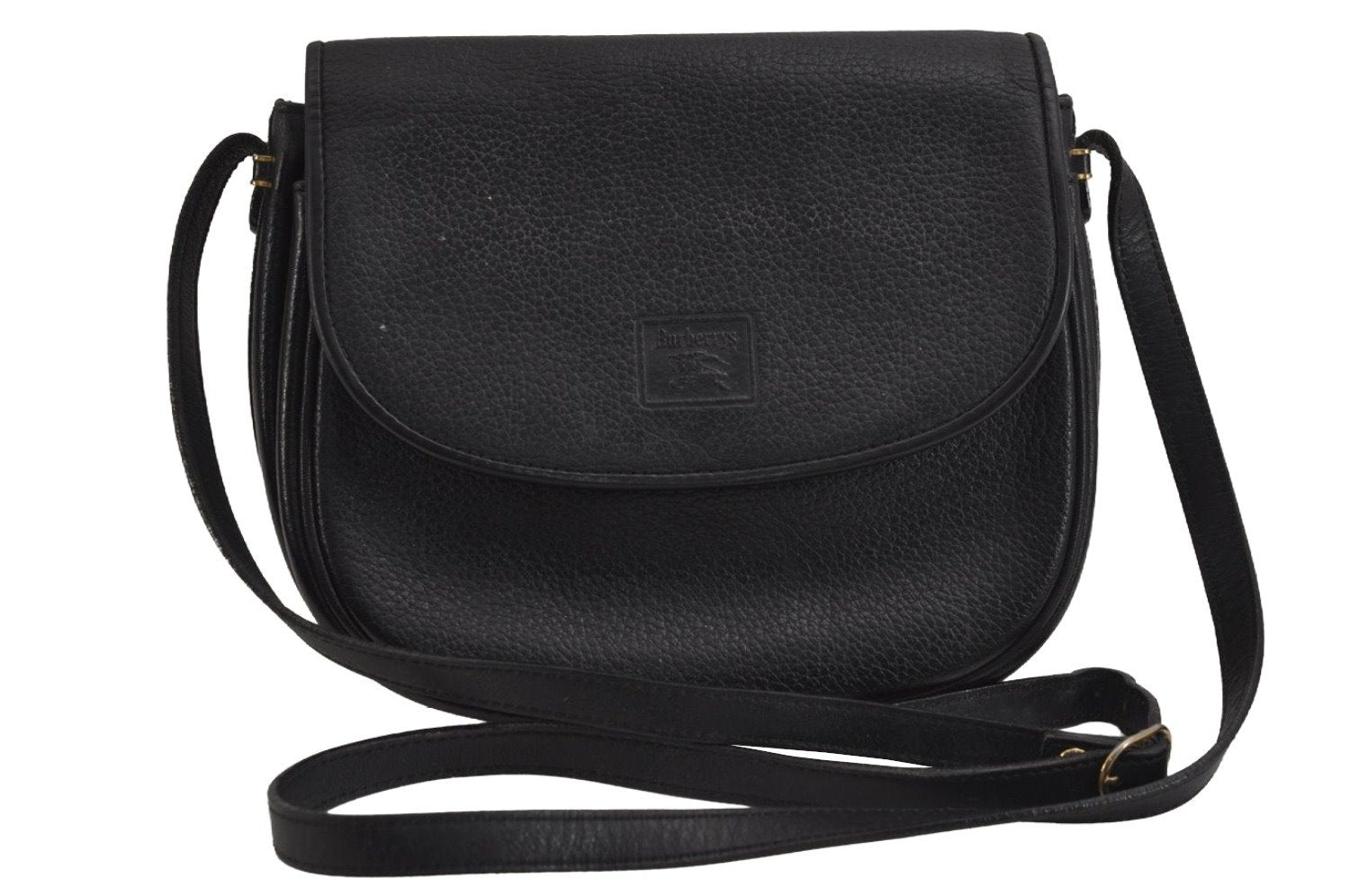 Authentic Burberrys Vintage Leather Shoulder Cross Body Bag Purse Black 4365J