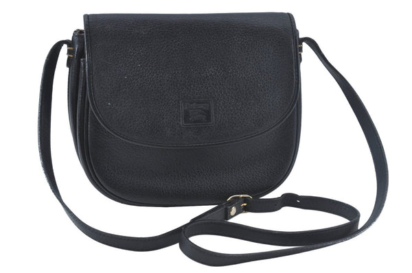 Authentic Burberrys Vintage Leather Shoulder Cross Body Bag Purse Black 4365J