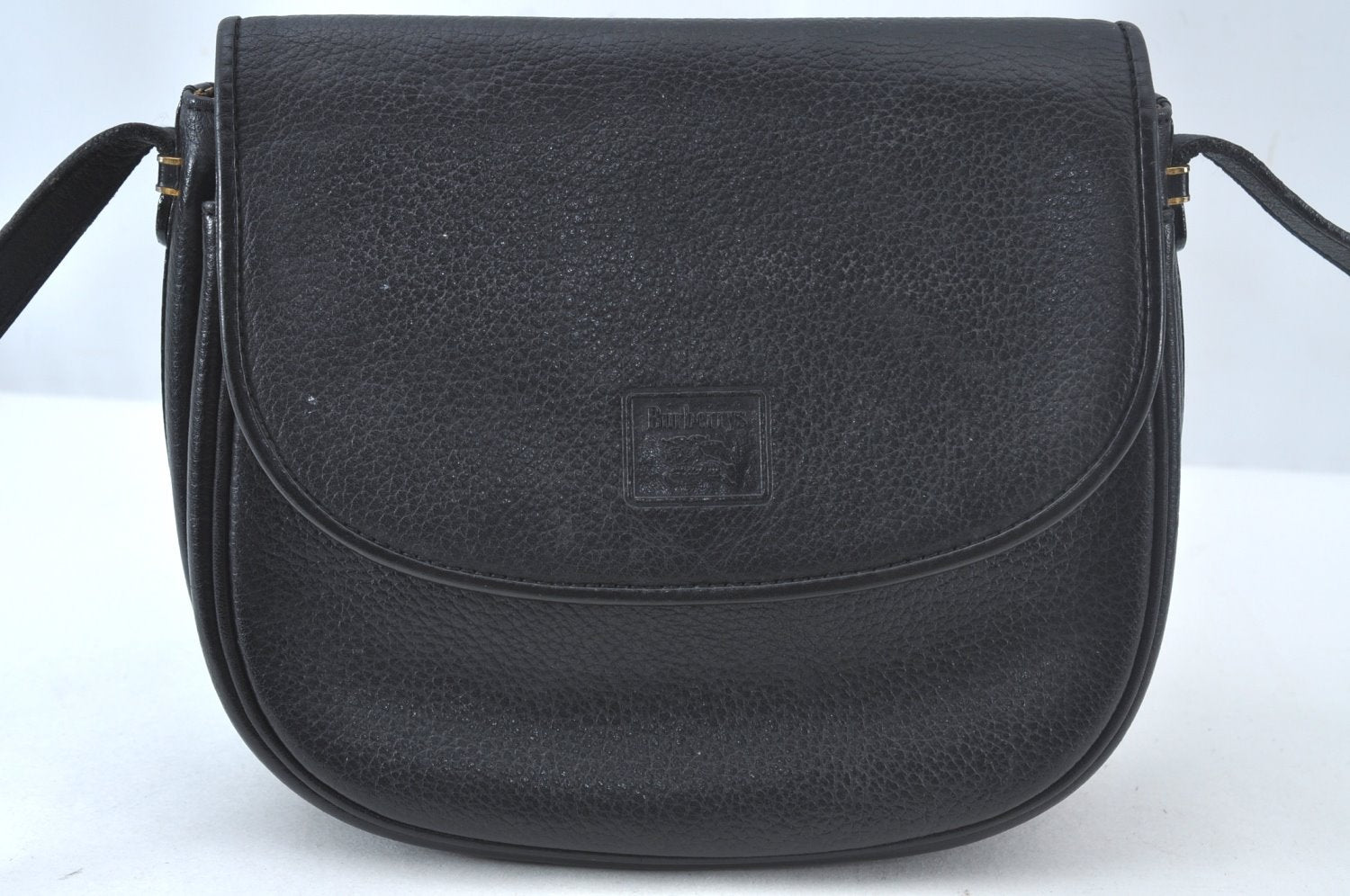 Authentic Burberrys Vintage Leather Shoulder Cross Body Bag Purse Black 4365J