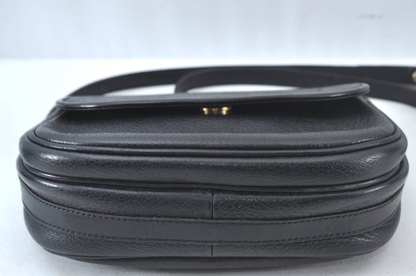 Authentic Burberrys Vintage Leather Shoulder Cross Body Bag Purse Black 4365J