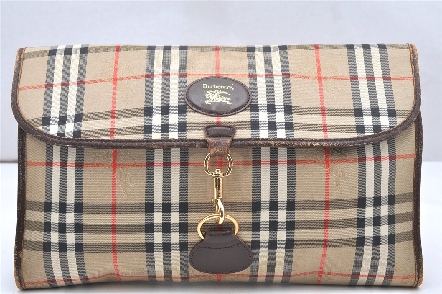 Authentic Burberrys Vintage Nova Check Documents Case Canvas Leather Beige 4365K