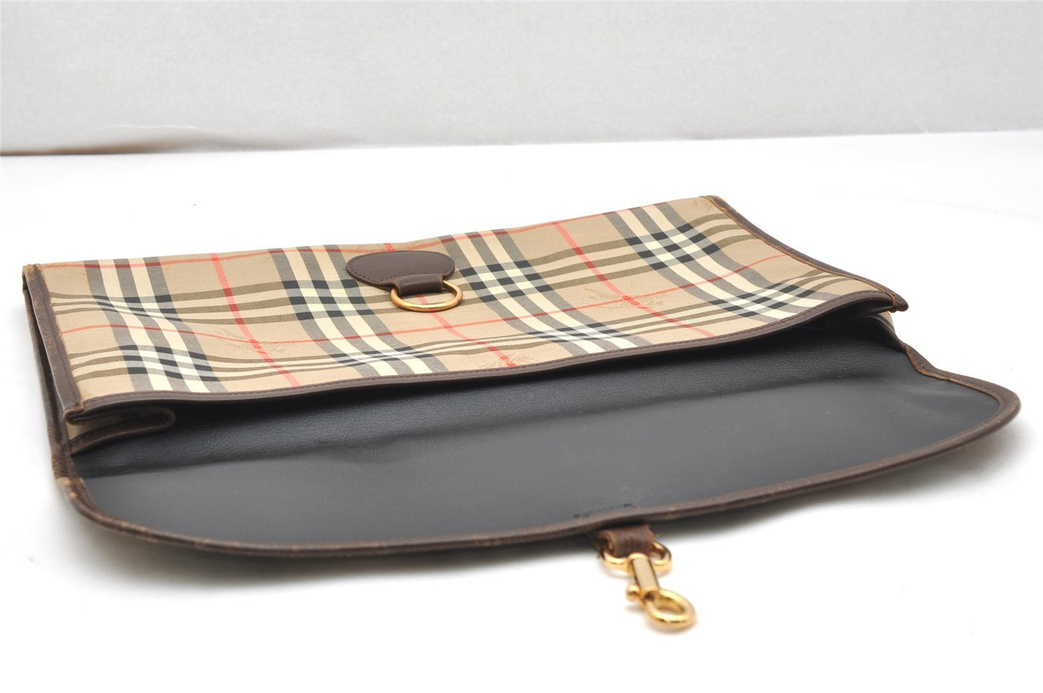 Authentic Burberrys Vintage Nova Check Documents Case Canvas Leather Beige 4365K