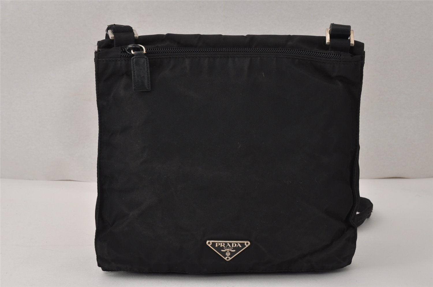 Authentic PRADA Nylon Tessuto Leather Shoulder Cross Body Bag Purse Black 4366K