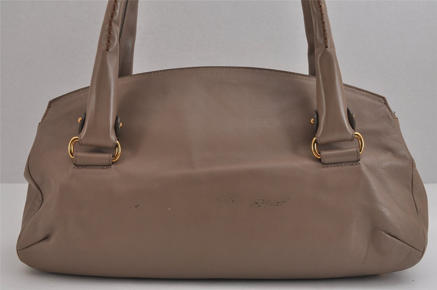 Authentic Salvatore Ferragamo Gancini Leather Shoulder Hand Tote Bag Brown 4367J