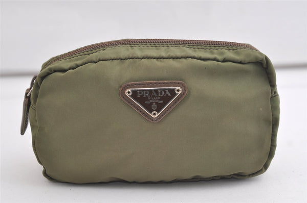 Authentic PRADA Vintage Nylon Tessuto Leather Pouch Purse Khaki Green 4367K