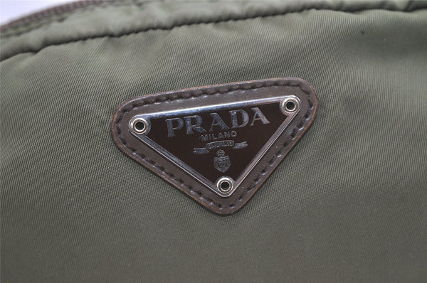 Authentic PRADA Vintage Nylon Tessuto Leather Pouch Purse Khaki Green 4367K