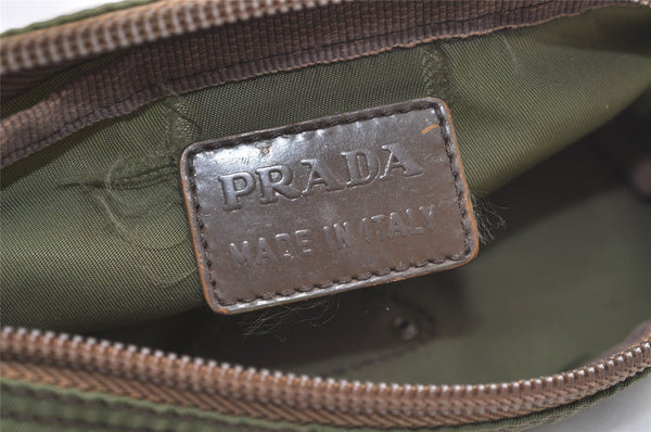 Authentic PRADA Vintage Nylon Tessuto Leather Pouch Purse Khaki Green 4367K