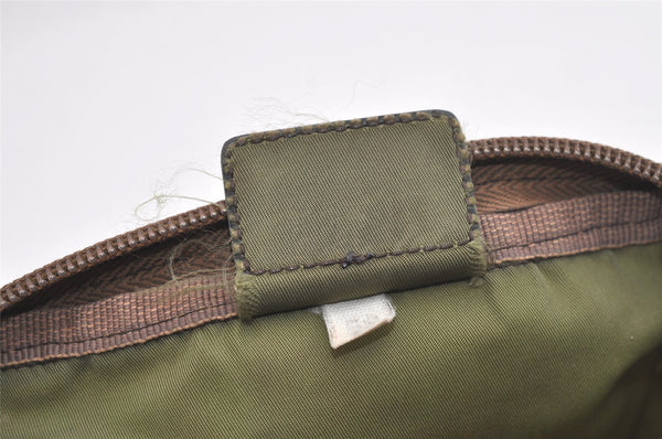 Authentic PRADA Vintage Nylon Tessuto Leather Pouch Purse Khaki Green 4367K