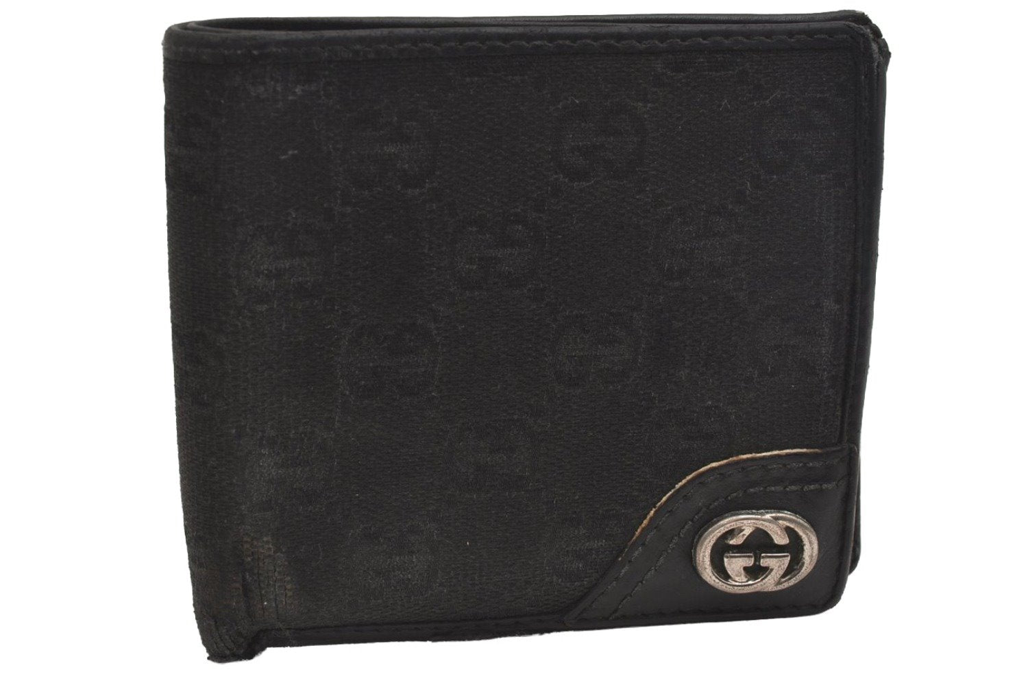 Authentic GUCCI Bifold Wallet Purse GG Canvas Leather 181671 Black 4368J