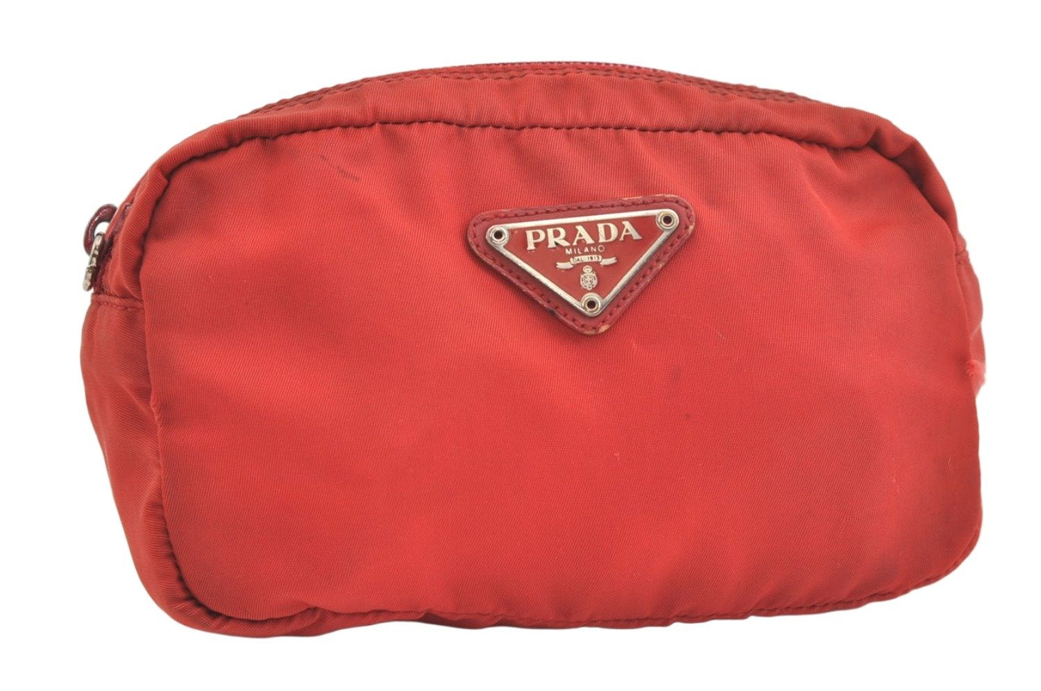 Authentic PRADA Vintage Nylon Tessuto Leather Pouch Purse Red 4368K