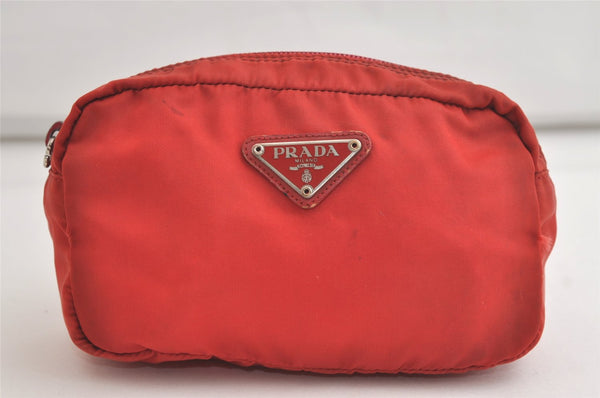 Authentic PRADA Vintage Nylon Tessuto Leather Pouch Purse Red 4368K