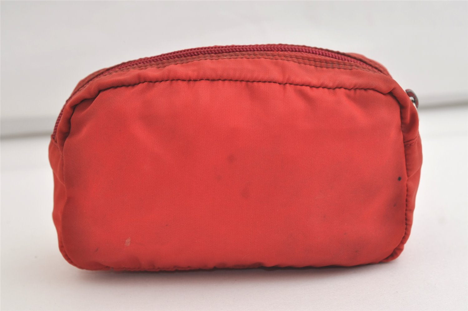 Authentic PRADA Vintage Nylon Tessuto Leather Pouch Purse Red 4368K