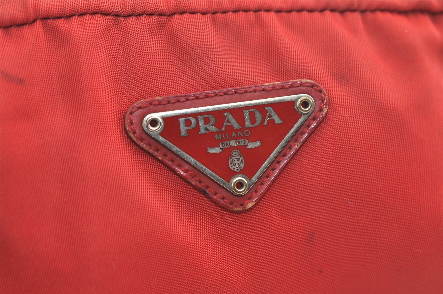 Authentic PRADA Vintage Nylon Tessuto Leather Pouch Purse Red 4368K