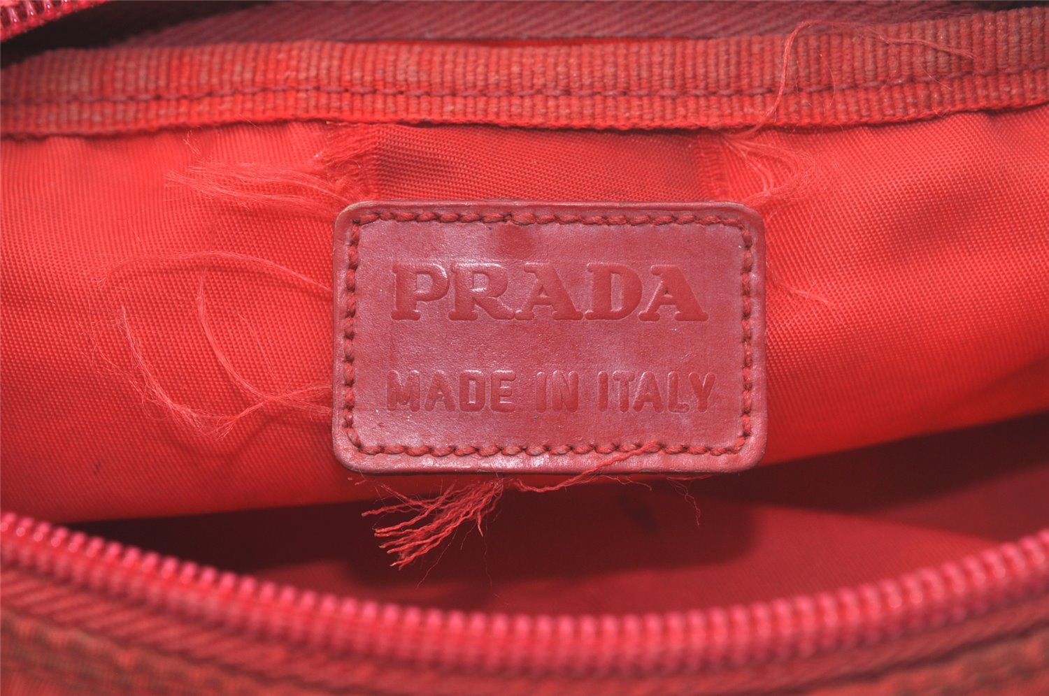 Authentic PRADA Vintage Nylon Tessuto Leather Pouch Purse Red 4368K