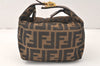 Authentic FENDI Vintage Zucca Hand Pouch Purse Canvas Leather Brown 4369K