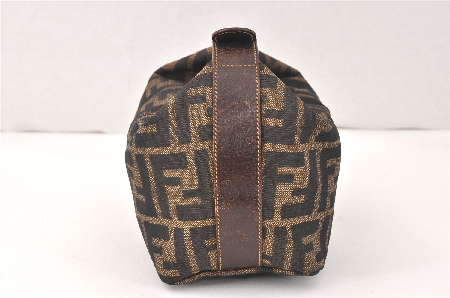 Authentic FENDI Vintage Zucca Hand Pouch Purse Canvas Leather Brown 4369K