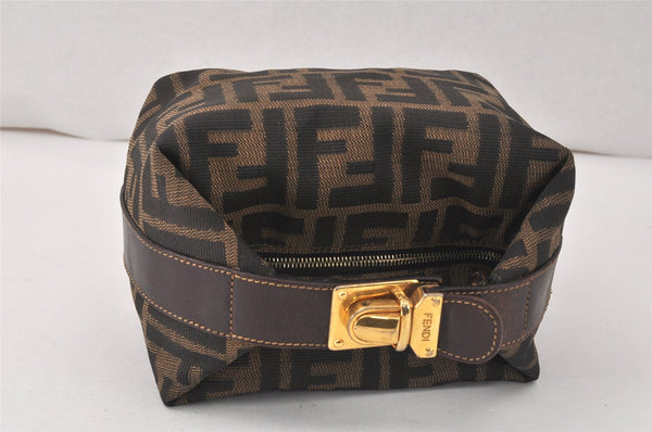 Authentic FENDI Vintage Zucca Hand Pouch Purse Canvas Leather Brown 4369K