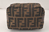 Authentic FENDI Vintage Zucca Hand Pouch Purse Canvas Leather Brown 4369K