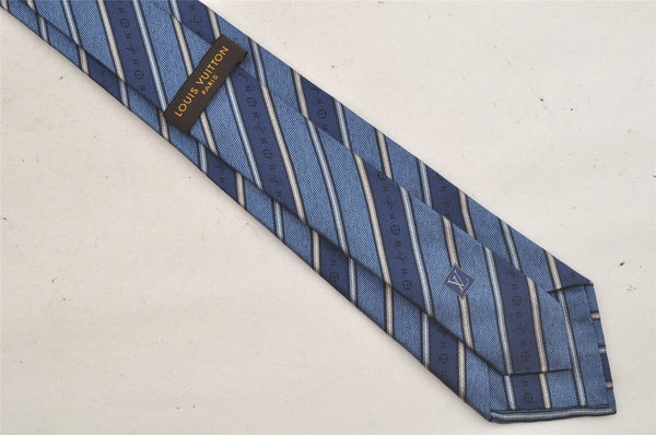 Auth Louis Vuitton Monogram Cravat Stripe Tie Necktie Silk Blue M78575 LV 4371J