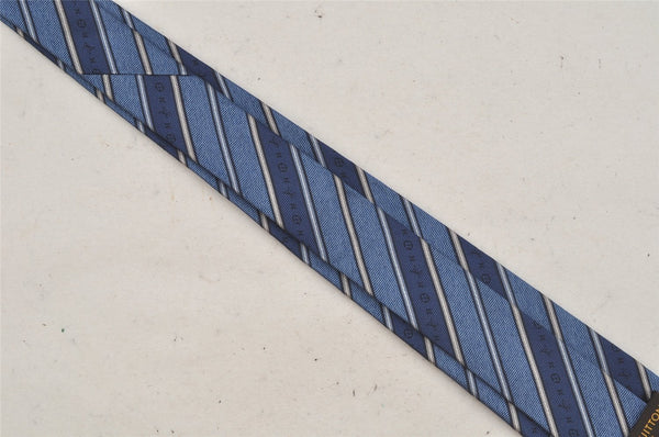 Auth Louis Vuitton Monogram Cravat Stripe Tie Necktie Silk Blue M78575 LV 4371J