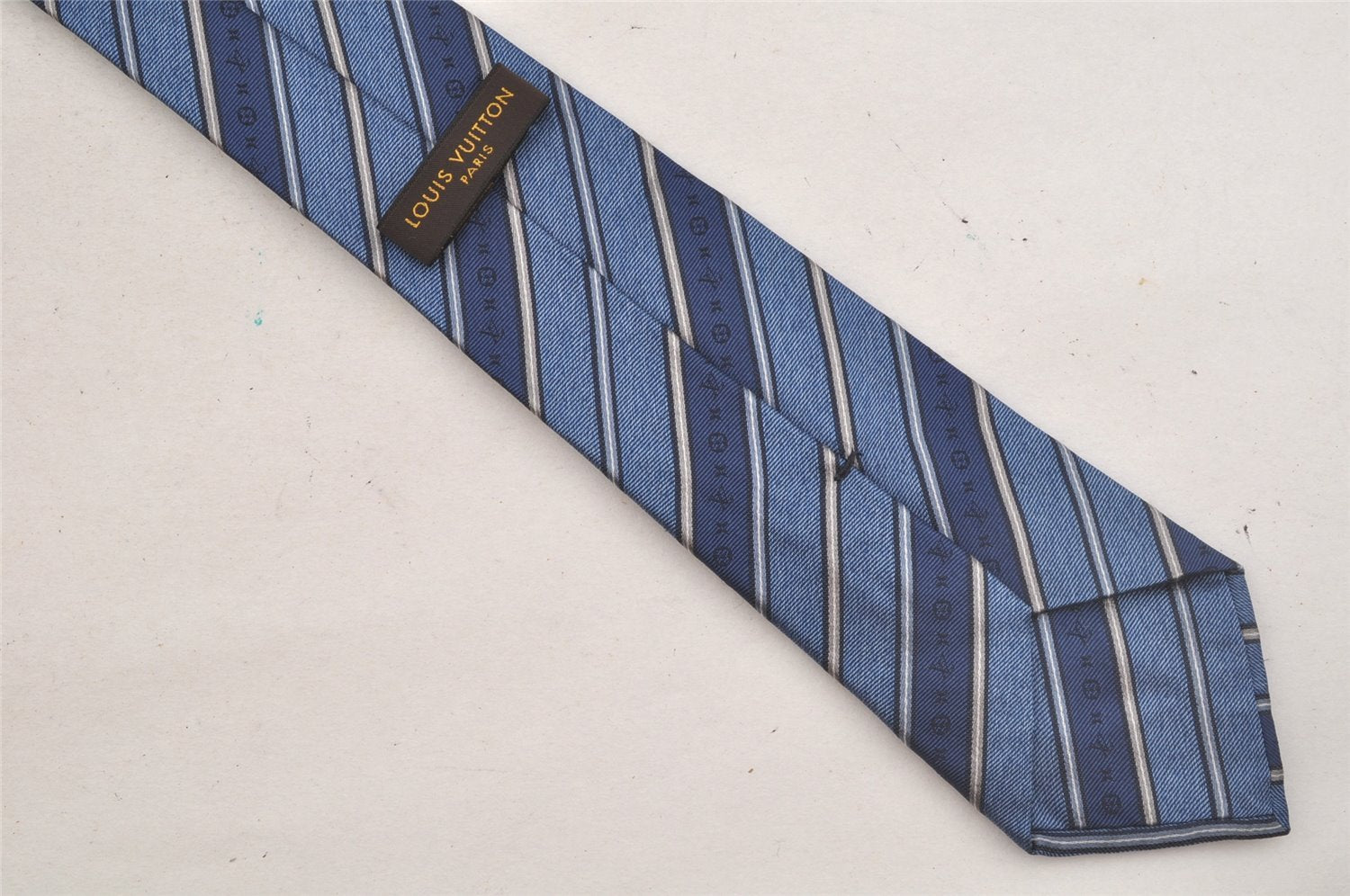 Auth Louis Vuitton Monogram Cravat Stripe Tie Necktie Silk Blue M78575 LV 4371J