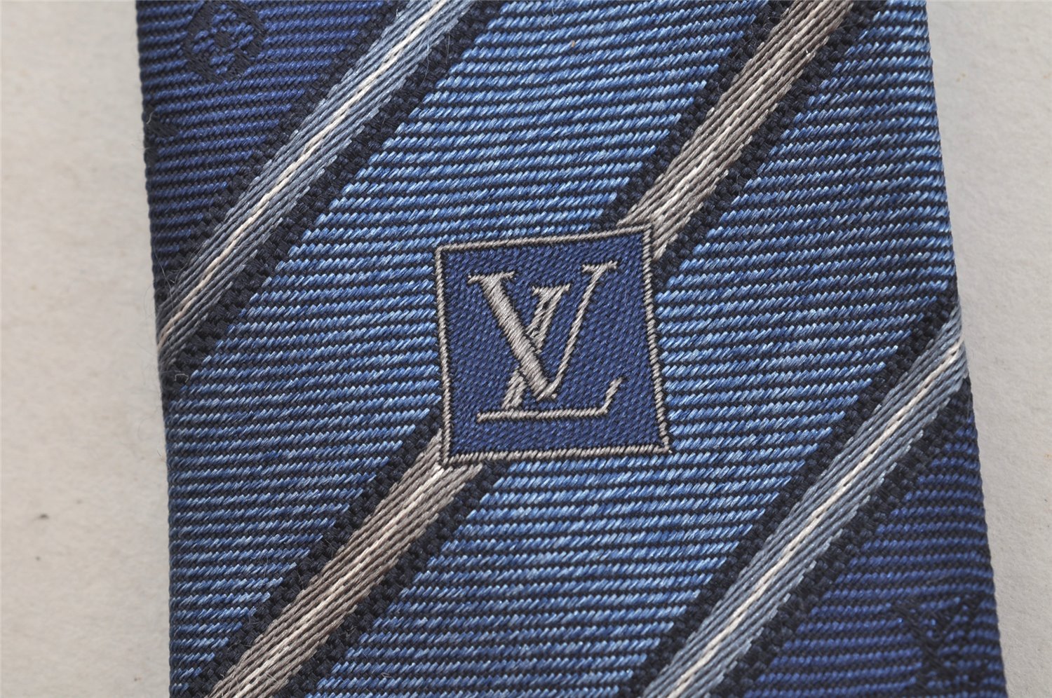 Auth Louis Vuitton Monogram Cravat Stripe Tie Necktie Silk Blue M78575 LV 4371J