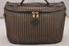 Authentic FENDI Pequin 2Way Vanity Hand Bag PVC Leather Brown Black 4373J