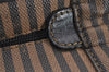 Authentic FENDI Pequin 2Way Vanity Hand Bag PVC Leather Brown Black 4373J